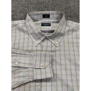 Peter Millar Shirt Mens 2XL Blue Plaid 100% Cotton Button Down Long Sleeve